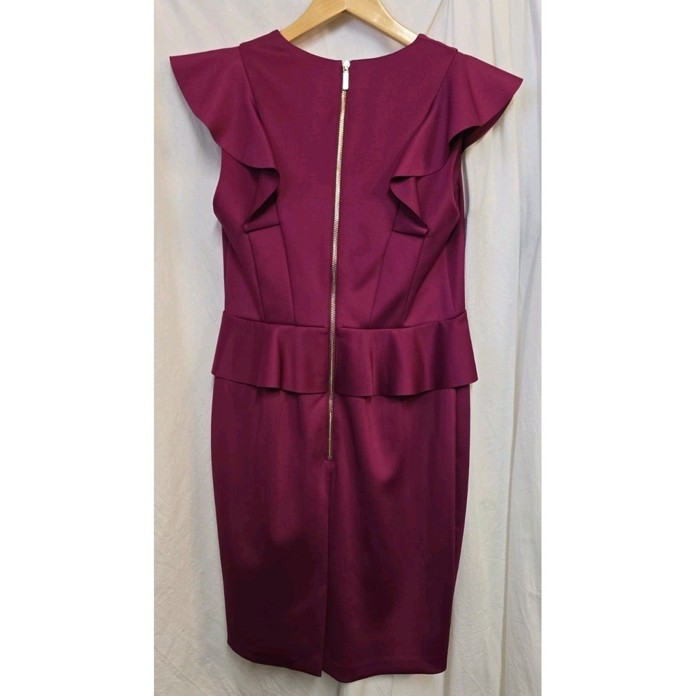 Ted Baker London Size 3 Burgundy Ruffle Peplum Sheath Dress Cocktail USA 8 - Picture 3 of 9